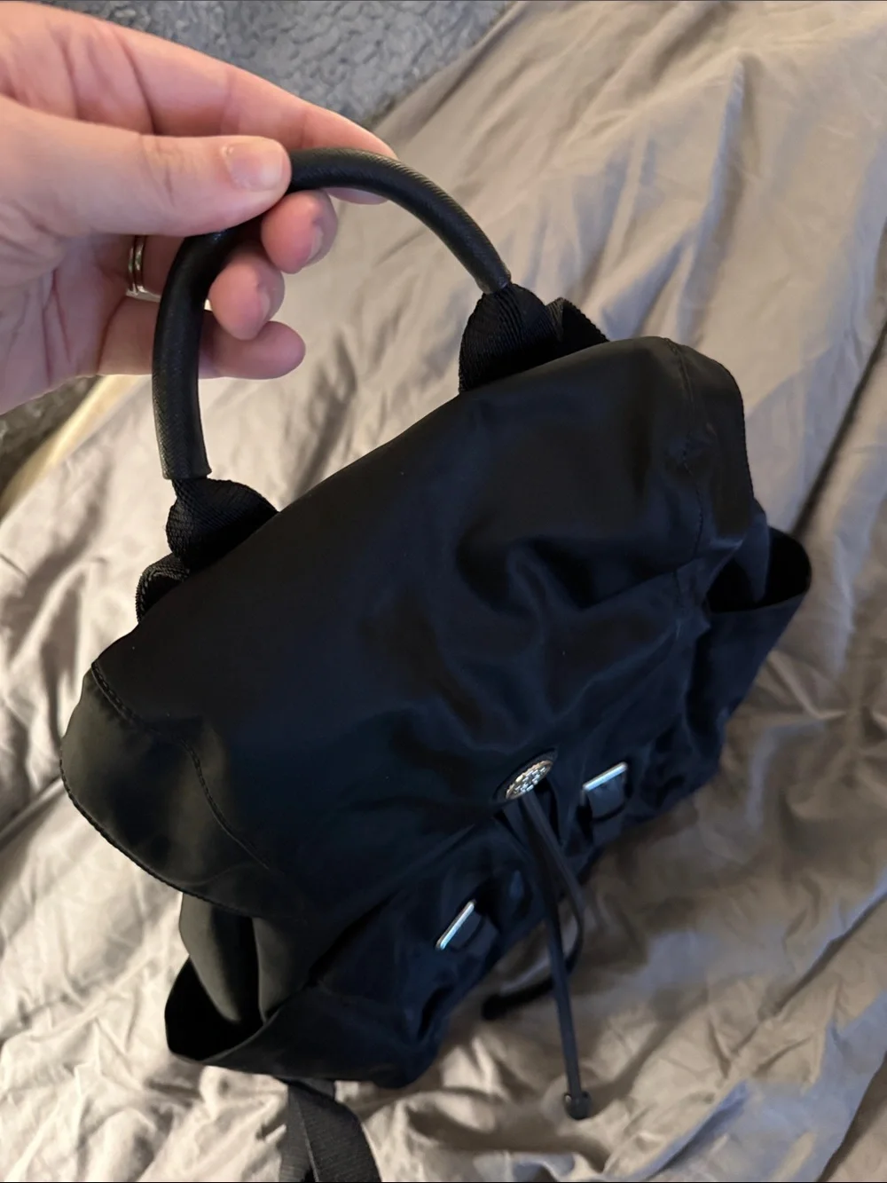Small Tory Burch Black Nylon Backpack.